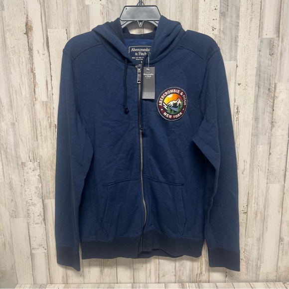 Abercrombie & Fitch Camp Scout Patch Logo Full Zip Blue Hoodie Size Small NWT - Picture 6 of 6